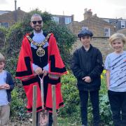 (L-right)  Jude Lewis ,George Trollope, and Teddy Trollope with Haringey mayor Cllr Adam Jogee