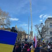 Protesters in Westminster demonstrating against the Russian invasion of Ukraine