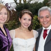 Katie Haines (née Samuel) on her wedding day with her mother Avril and father Gordon