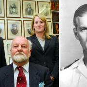 Cousins (back left to right) Andrew and Pippa Leverton, who run Leverton & Sons, with former chairman Clive Leverton in 2013. On the right is Prince Philip, commander of HMS Magpie in 1951