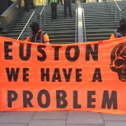 HS2 protesters at Euston Station