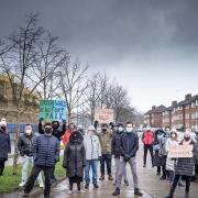 Angry residents of Beaufort Park demand protection from the pollution of the North Circular Road.