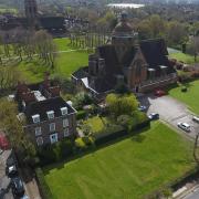 A drone-shot picture of NHS mown into the grass in Hampstead Garden Suburb.Picture: Richard Grethe