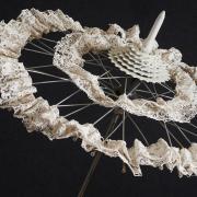 Parasol by Clare Roels is part of her Bicycle Works exhibition at CPotential charity shop in Crouch End