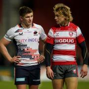 Saracens' Owen Farrell and Gloucester's Billy Twelvetrees. Pic: PA