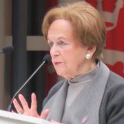 Mala Tribich addresses the Holocaust vigil at Middlesex University