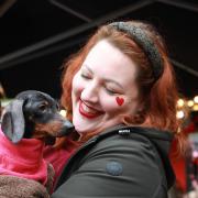Owner Philly with pet pooch rescue dog Winnie at All Dog Matter's Valentine's Walk