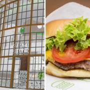 A CGI of the Camden Shake Shack (left) and a hand-out picture of one of the Shake Shack burgers on offer