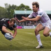 Max Malins scores a try for Saracens against Northampton