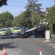 Car overturned in Meadway, Hampstead Garden Suburb
