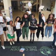 Camden School for Girls sixth formers jump for joy with their stellar results