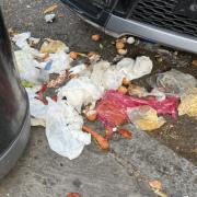 Rubbish strewn in Pond Square, Highgate