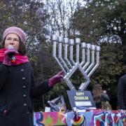 Catherine West at the menorah lighting in Priory Park