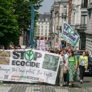 Ecocide campaigners at the European Crime Directive in Belgium. Camden Council is first UK authority to back the idea