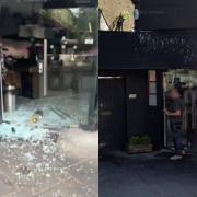 The restaurant front before the attack (right) and after being vandalised (left)