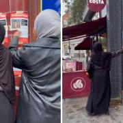 The two women were filmed outside Mornington Crescent station yesterday (October 12)