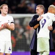 Ange Postecoglou celebrates with Richarlison after Tottenham's win over Fulham