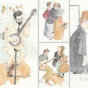 Sketches of Highgate Society's Sunday lunchtime concerts created by Alison Gardiner