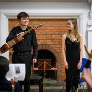 Gus McQuade and Eleanor Grant performed at the launch of the Proms at St Jude's at Henrietta Barnett School  Image: Michael Eleftheriades