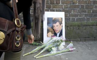 Tributes left outside the Russian Embassy in central London, after the shooting of Russian opposition politician Boris Nemtsov in Moscow.