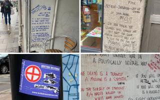 Anti-vax graffiti and British Movement stickers were spotted around West Hampstead and Finchley Road