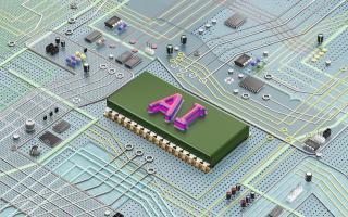 A complex electronic circuit board containing an artfiicial intelligence chip