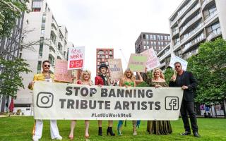 Tribute acts protest outside Meta's offices in King's Cross