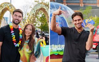 Liam Reardon and Millie Court (left) and Joey Essex (right) at King's Cross