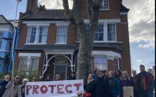 A previous protest next to the condemned plane tree in Oakfield Road