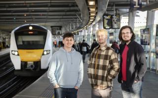 TikTok influencer Tom Rees (middle) with Thameslink staff members Nathan Hartnell and Justin Nathan