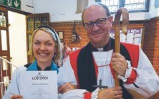 Charity founder and lay pioneer Dr Ann-Marie Wilson with Bishop of Edmonton Rob Wickham at St Barnabas, East Finchley
